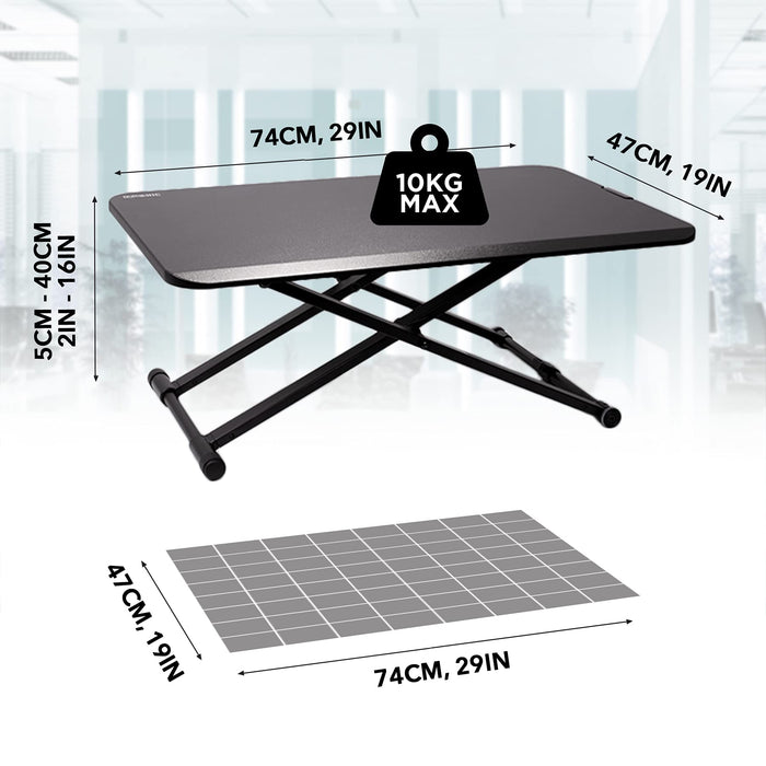 Duronic DM05D24 BK Mesa para ordenador | Escritorio Ajustable de 15 a 49cm | Superficie de 74x47cm | Hasta 10 kg | Bandeja para teclado | Mesa gaming ergonómica para Monitor | Trabaja de pie y sentado