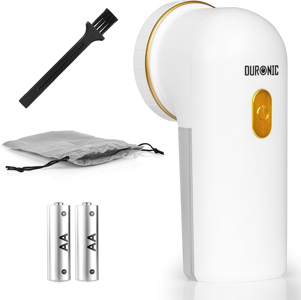 Duronic FS22 WE Quitapelusas eléctrico recargable con cable | 2 alturas | Bolsa de almacenamiento | Reacondiciona y recicla la ropa | Prendas de vestir como nuevas | Sostenible | Color blanco