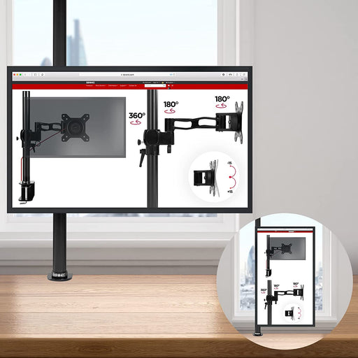 Duronic DMT251X2 BK Brazo para Monitor de 13" a 32" de 8 kg | Altura de 100 cm Ajustable |Cabezal VESA 75 y 100 Giratorio e Inclinable -90°+35° | Brazo Extensible 19cm | Soporte Ordenador TV LED LCD