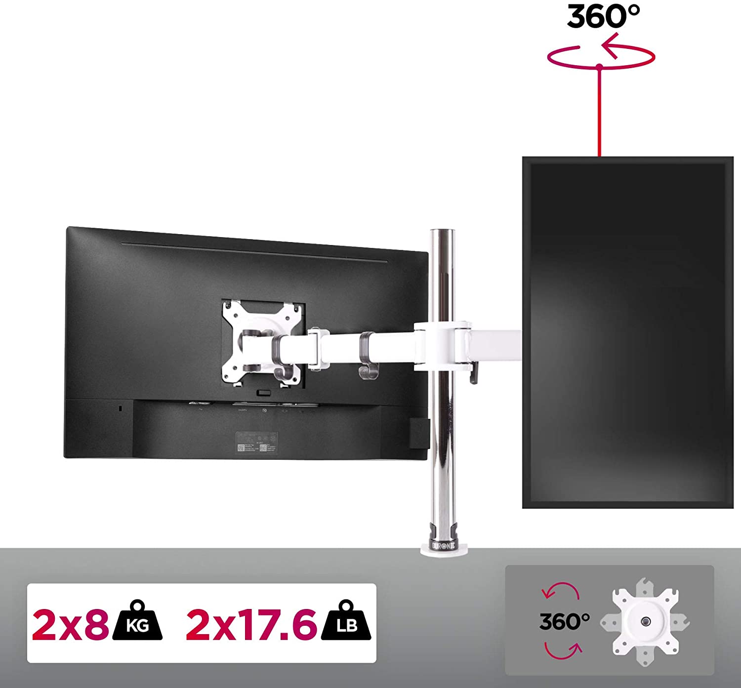 Duronic DM252 WE Brazo para Monitor Soporte con Doble Brazo para 2 Pantallas de 13