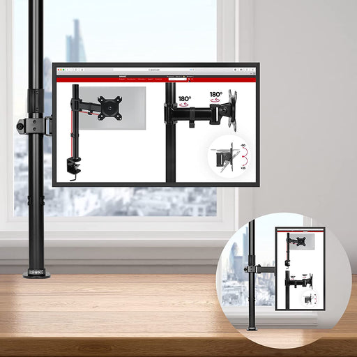 Duronic DMT151X2 BK Brazo para Monitor | para Pantalla de 13 a 32" y 8 kg de Capacidad | Cabezal VESA 75 y 100 Giratorio e inclinable -15 °+ 15 °|100 cm de Altura Ajustable | Brazo Extensible 25cm