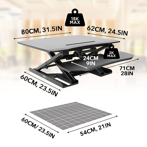 Duronic DM05D6 BK Mesa para ordenador | Escritorio Ajustable de 15 a 50cm | Superficie de 120x66cm | Hasta 15kg | Ranura y bandeja para teclado | Mesa gaming ergonómica para Monitor | De pie y sentado