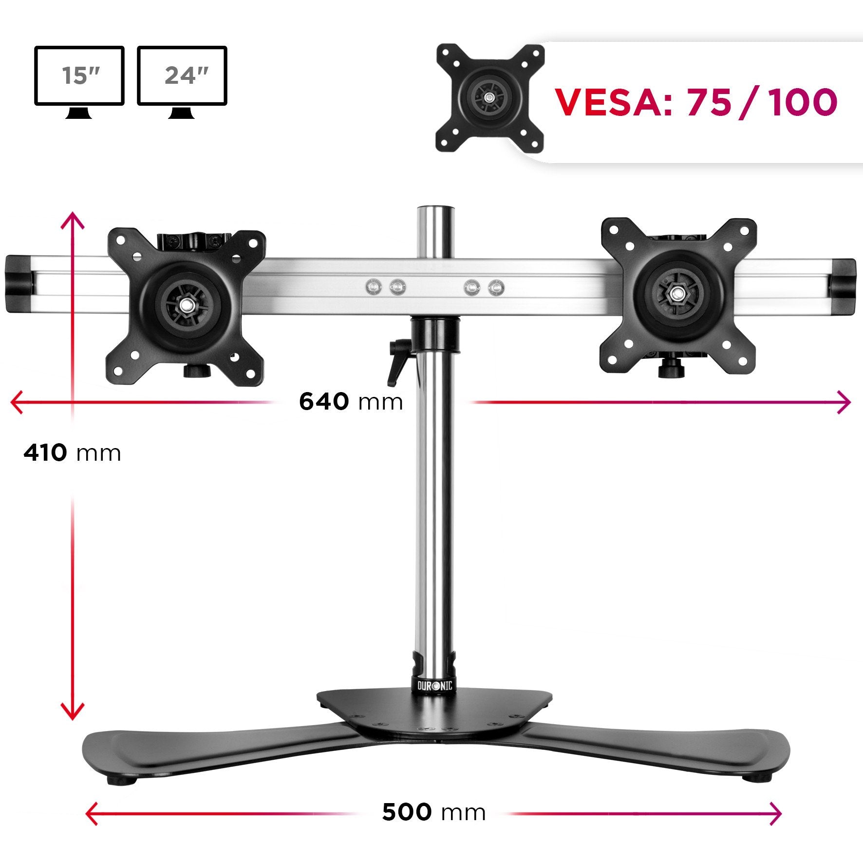 Duronic DM752 Brazo para Monitor doble 2 monitores de 15