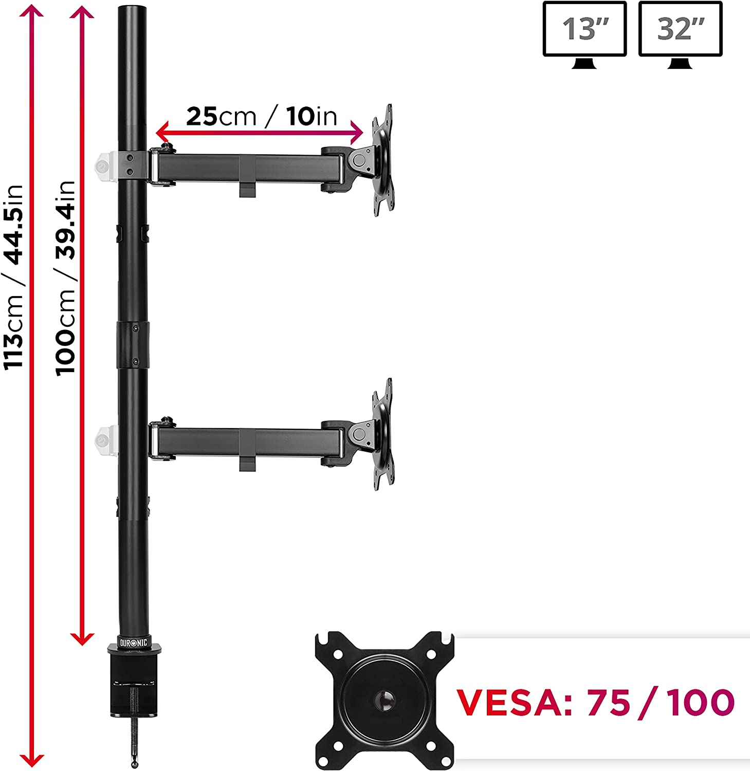 Duronic DMT152VX1 Brazo para Monitor | para 2 Pantallas de 13 a 32