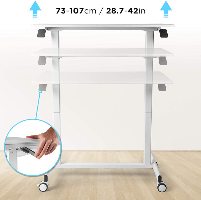 Duronic TM03T Escritorio con Altura Ajustable Manual 73 a 107cm | Hasta 15kg | Con ruedas y Transportable | Plataforma 88x50cm | Sistema de seguridad de bloqueo de ruedas | Trabajar de pie y sentado