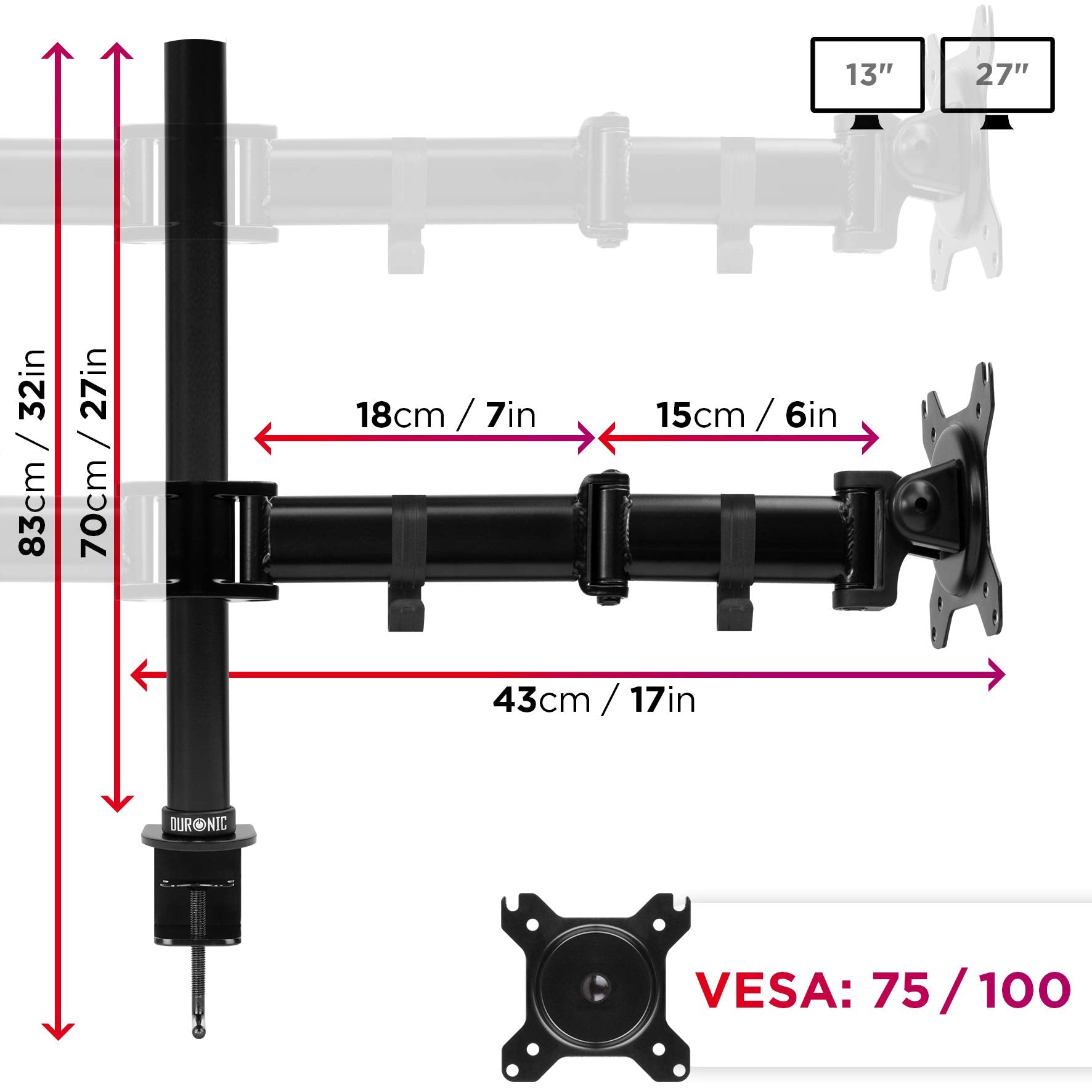 Duronic DM254 BK Brazo para Monitor para 4 pantallas de 13