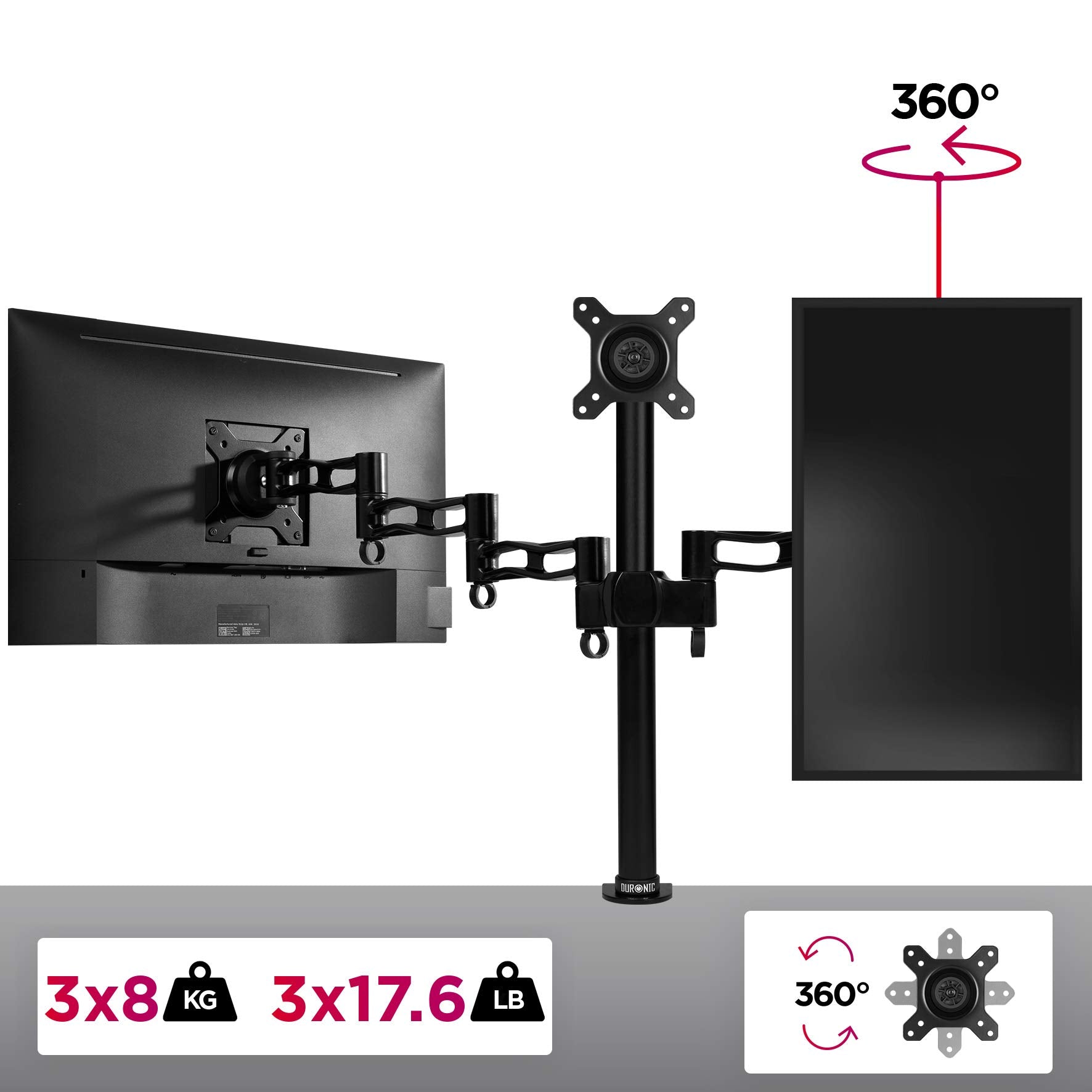 Duronic DM353 BK Brazo para Monitor triple de 13