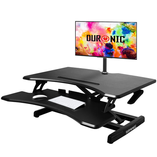 Duronic DM05D16 BK Mesa para ordenador | Escritorio Ajustable de 12 a 43 cm| Superficie de 77 x 50 cm | Hasta 15 kg | Bandeja para teclado | Mesa gaming ergonómica para Monitor | Trabaja de pie y sentado