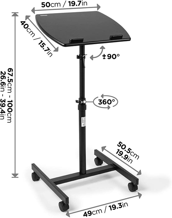 Duronic WPS27 Atril para proyector con ruedas | Hasta 10kg | Altura regulable 67.5 a 100 cm | Sistema de seguridad de bloqueo de ruedas y correa | Mesa inclinable transportable | Proyector y portátil