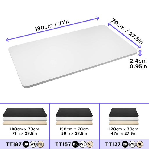 Duronic TT187 WE Tablero para escritorio | Superficie de tabla de 180 cm x 70 cm | Compatible solo con la gama de escritorios Duronic TM para crear estaciones de trabajo ergonómicas | Blanco