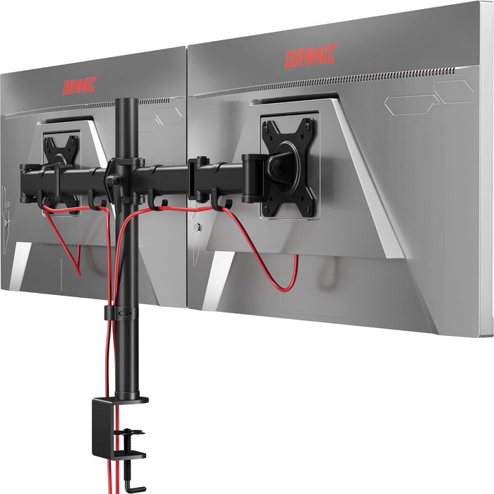 Duronic DM252 BK Brazo para Monitor Soporte con Doble Brazo para 2 Pantallas de 13" a 27" máx. 8kg cada | Cabezal VESA 75 y 100 Giratorio e Inclinable -90°+35°| Altura 40cm Ajustable| 33cm cada brazo