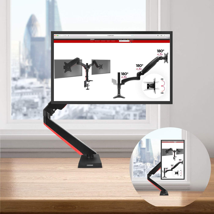 Duronic DMGM5X1 Brazo para Monitor de 15" a 27" y 8 kg | Sistema de cableado y luz LED roja en el Brazo de 61cm | Cabezal VESA 75 y 100 Rotatorio e Inclinable -90°+85°| Altura de 30cm Ajustable