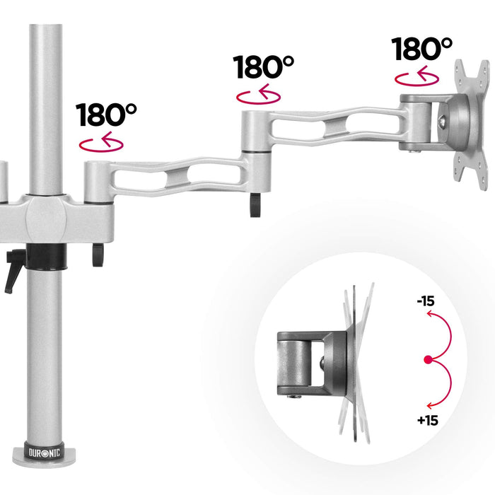 Duronic DM352 SR Brazo para Monitor doble de 13" a 27" y 8 kg por Pantalla | Altura ajustable de 40cm y Cabezal VESA 75 y 100 Giratorio e Inclinable ±15° | 2 Brazos Extensibles y Giratorios hasta 36cm