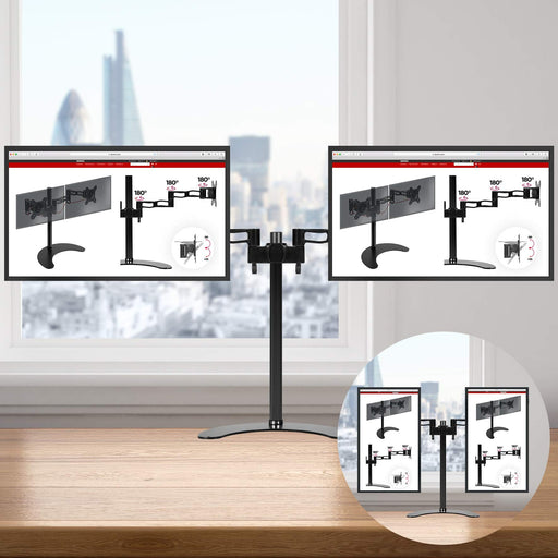 Duronic DM35D2 Brazo para Monitor de 13" a 27"| Para 2 pantallas de 8kg máx | 2 Brazos Extensibles hasta 33cm y Giratorios 180°| Pie de base fija | Cabezal VESA 75 y 100 Giratorio Inclinable ±15°