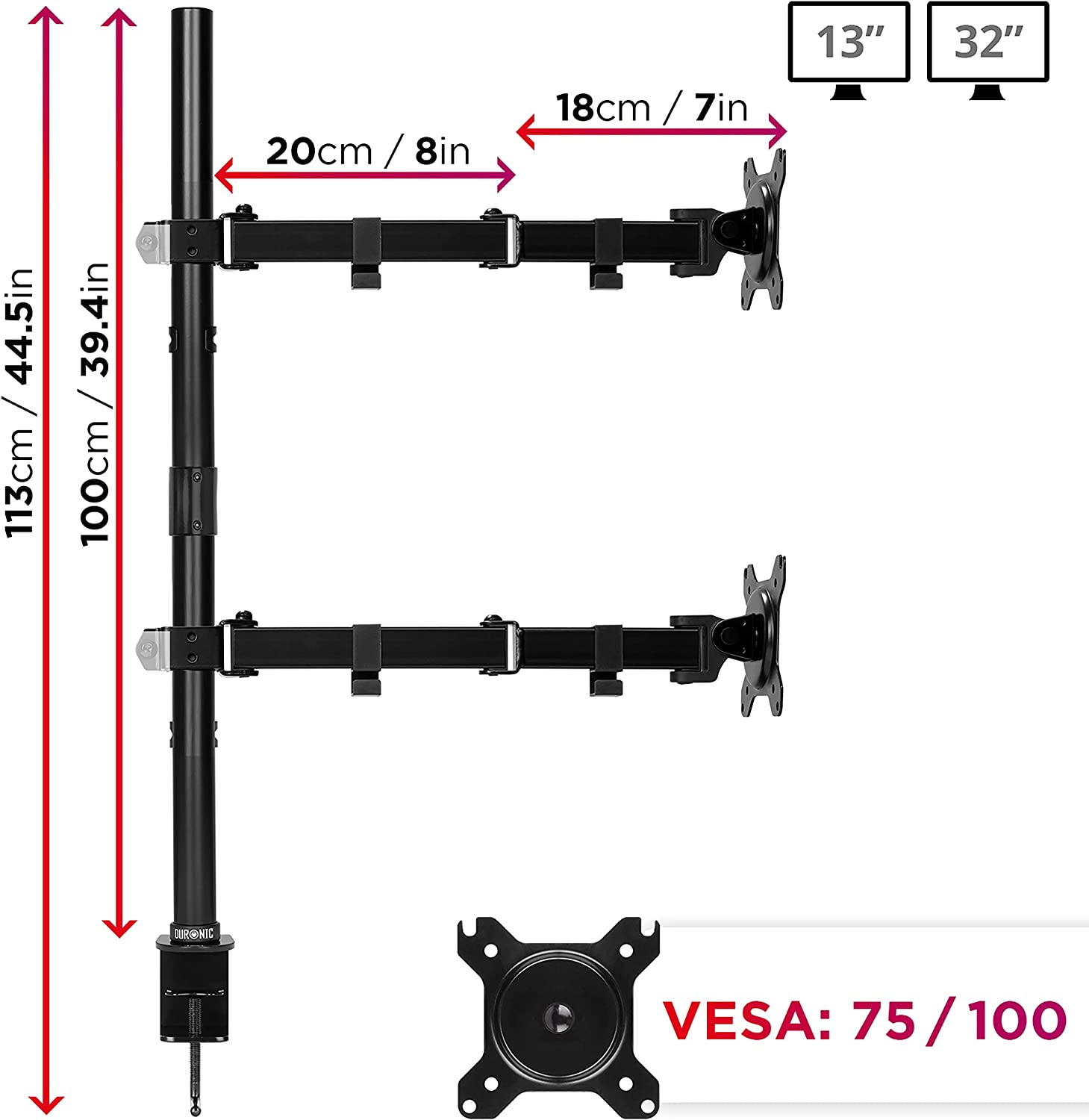 Duronic DMT152VX2 BK Brazo para Monitor | para 2 Pantallas de 13 a 32