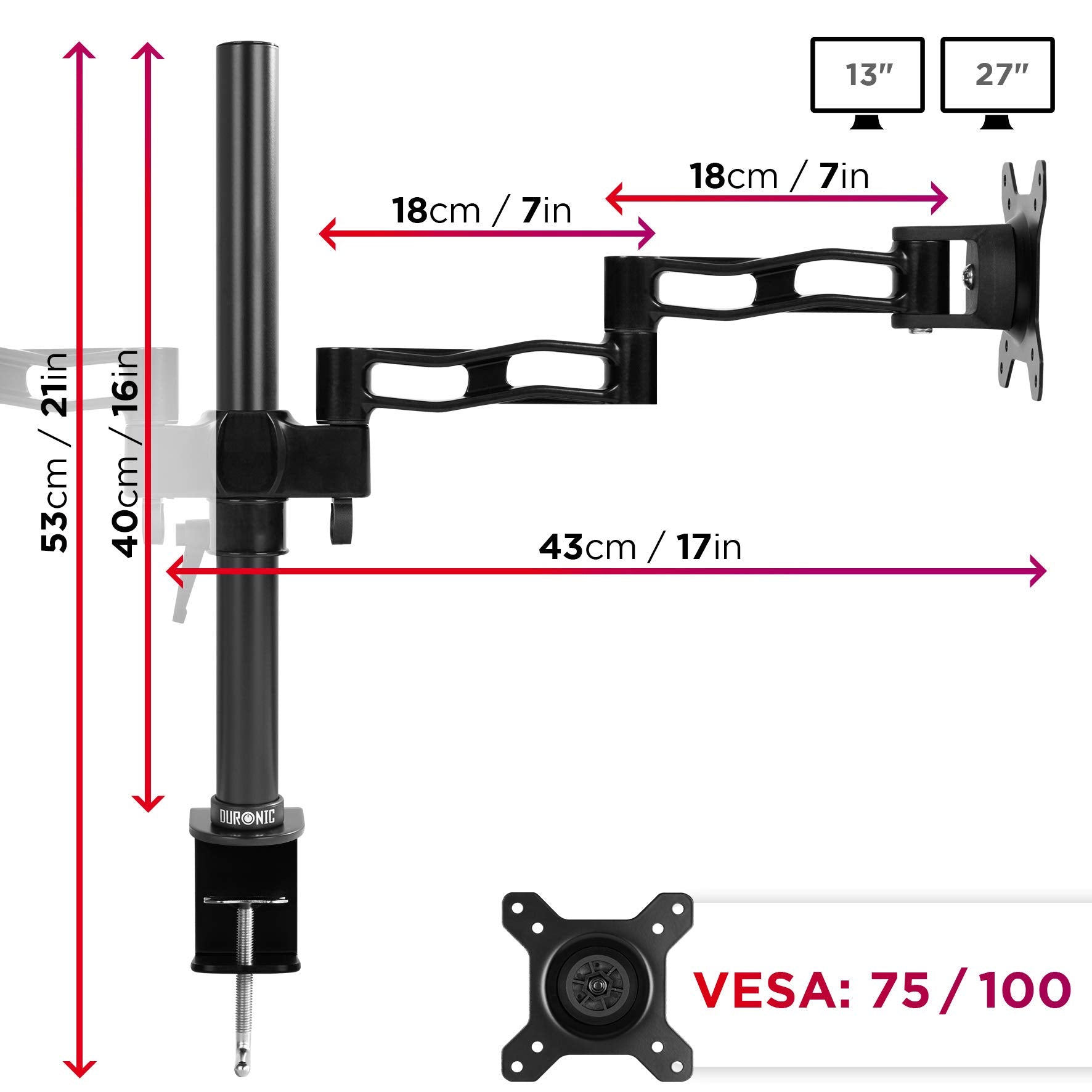 Duronic DM352 BK Brazo para Monitor doble de 13