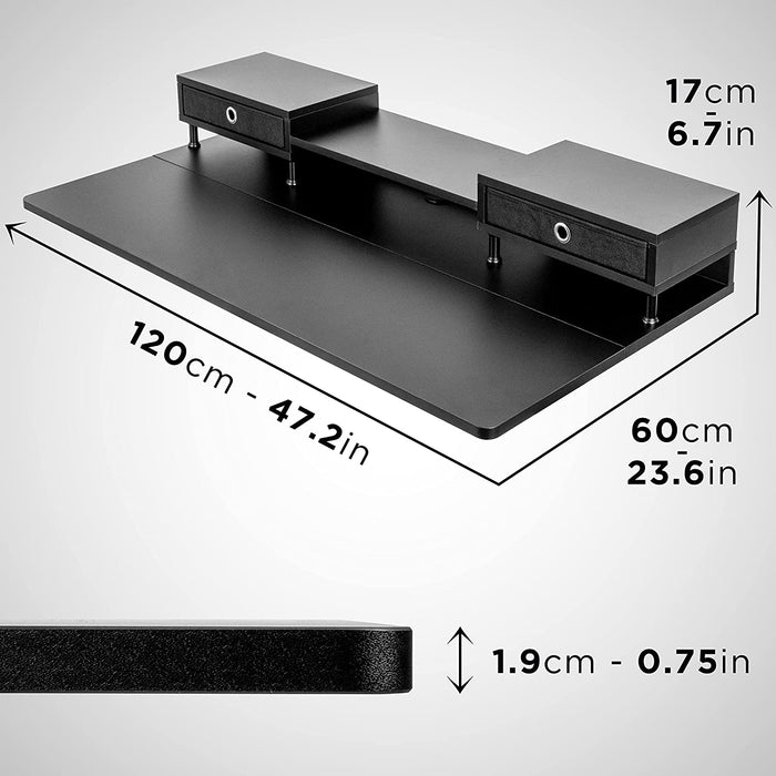 Duronic DD1 BK Tablero con 2 cajones para escritorio de 120 cm | Patas no inluidas | Medidas 120 x 60 x 17 cm | Ideal para puesto de trabajo regulable en altura | Escritorio sit-stand | Color negro