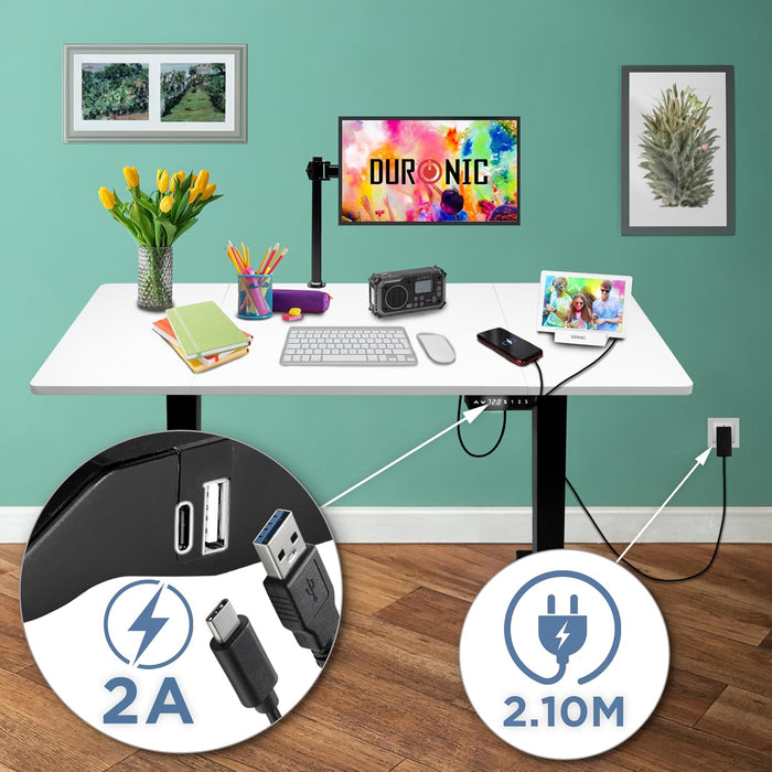 Duronic CD140 BW Escritorio eléctrico Regulable en Altura con Tablero de 140 cm Altura Regulable de 72 a 118 cm Carga máxima de 70 kg Puesto de Trabajo Regulable en Altura para Oficina y teletrabajo