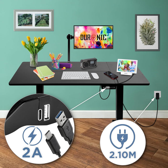 Duronic CD140 BK Escritorio eléctrico Regulable en Altura con Tablero de 140 cm Altura Regulable de 72 a 118 cm Carga máxima de 70 kg Puesto de Trabajo Regulable en Altura para Oficina y teletrabajo