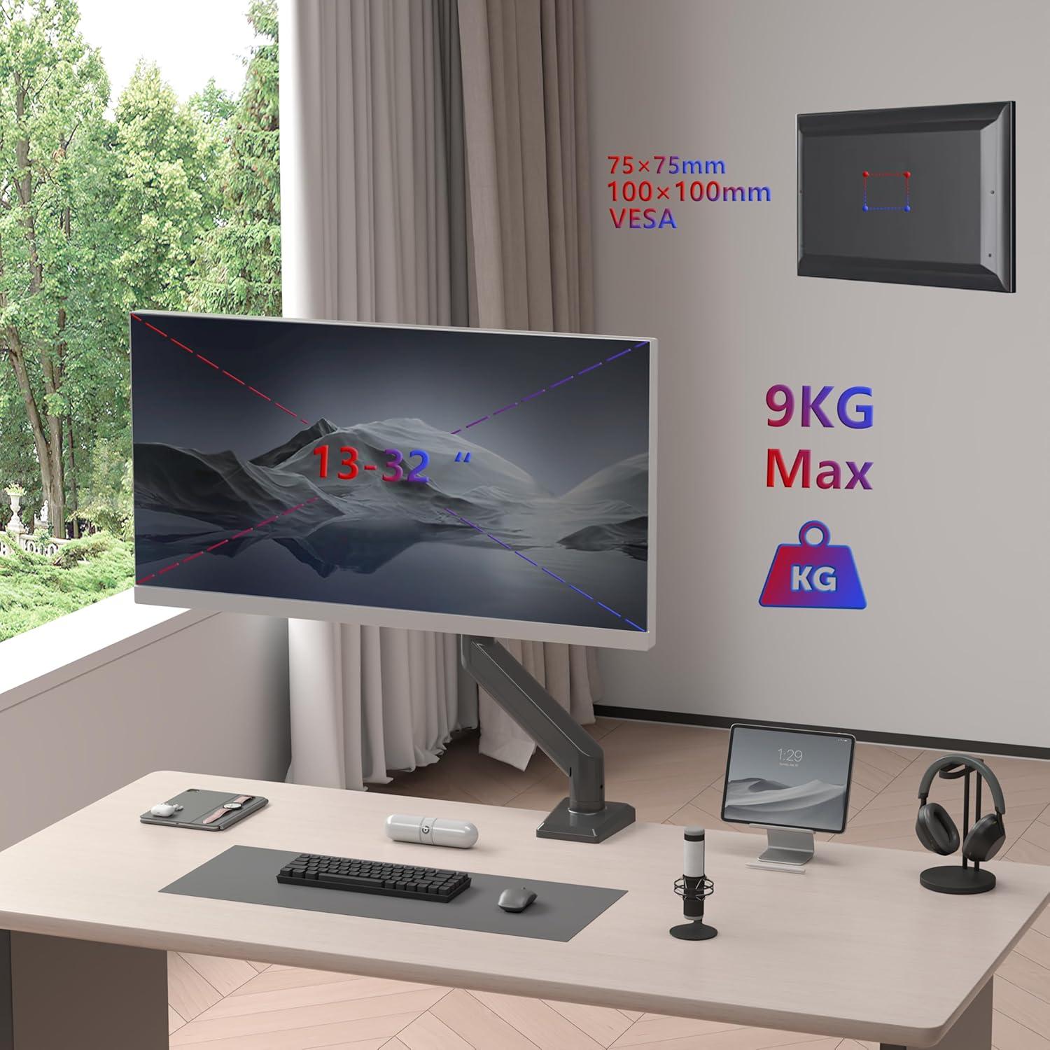 Duronic DM6A1 Brazo para Monitor de Ordenador Soporte para monitores de 13 a 32 Pulgadas VESA 75 100 Carga máxima 9 kg Rotación de 360° Brazo con Resorte de Gas