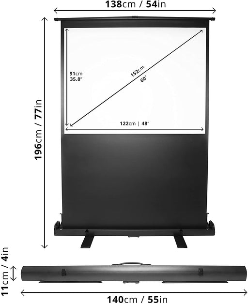 Duronic FPS60 43 Pantalla para Proyector Enrollable Manual 60 | Formato 4:3 | Instalación en techo y pared | Full HD y 3D | Barra de peso Antiarrugas