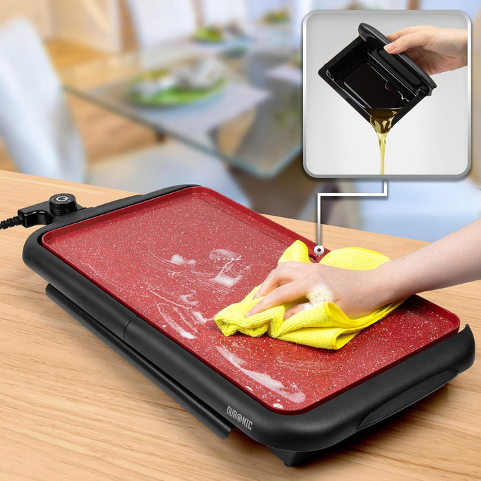 Duronic GP25 Plancha Eléctrica Teppanyaki 2000W 47x26 cm Cerámica Titanio, Antiadherente, Hasta 225 °C, Bandeja Inferior para Tostar y Mantener Caliente, Recogegrasas Extraíble, Asas de Tacto Frío