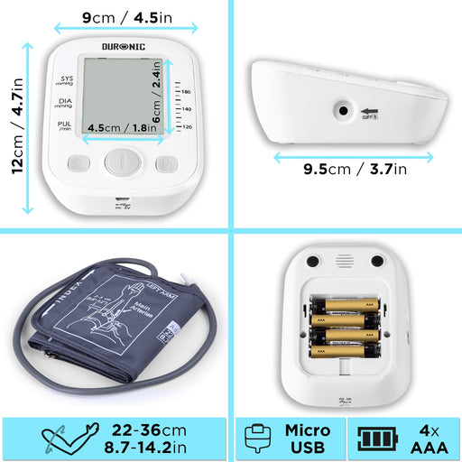 Duronic BPM200 Tensiómetro de Brazo Eléctrico con detección de arritmias | Brazalete 22 a 42 cm | Pantalla Grande para Uso Clínico y Doméstico Monitor Digital de Presión Arterial