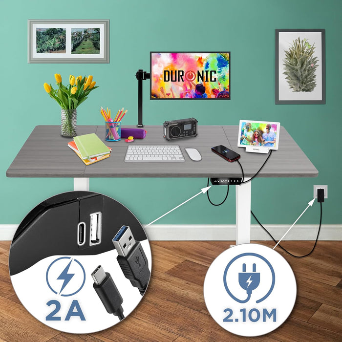 Duronic CD160 WG Escritorio eléctrico Regulable en Altura con Tablero de 160 cm Altura Regulable de 72 a 118 cm Carga máxima de 70 kg Puesto de Trabajo Regulable en Altura para Oficina y teletrabajo