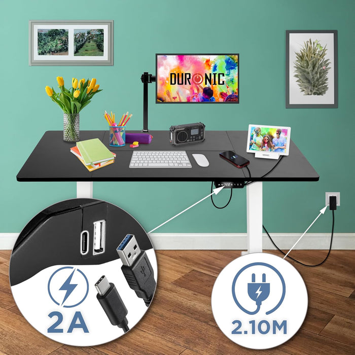 Duronic CD140 WK Escritorio eléctrico Regulable en Altura con Tablero de 140 cm Altura Regulable de 72 a 118 cm Carga máxima de 70 kg Puesto de Trabajo Regulable en Altura para Oficina y teletrabajo