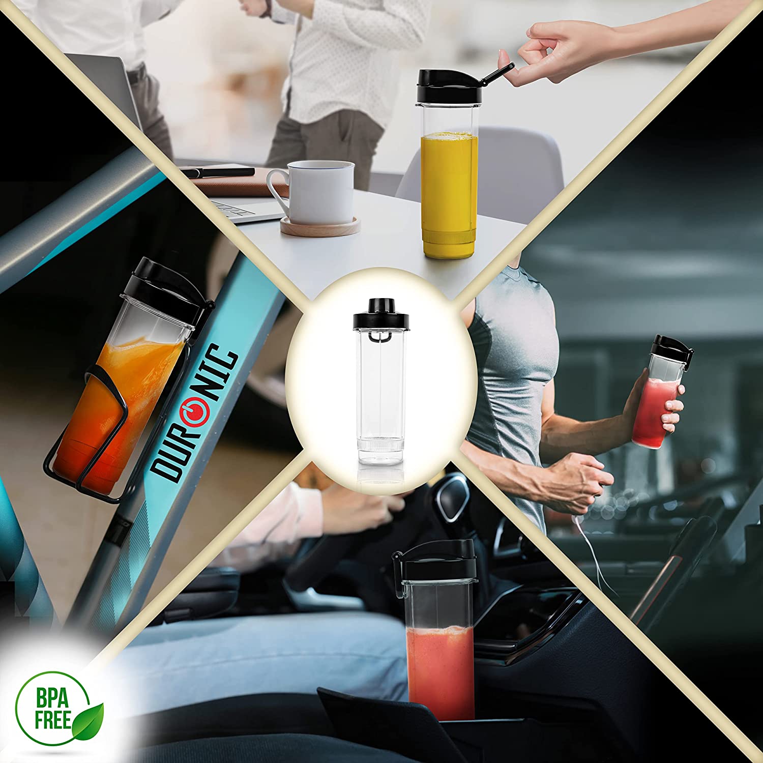 Duronic BL510 Mini Batidora de Vaso Individual 500W | 1 Botella 570ml y Tapa Antifugas | Cuchilla Inox | Batidora Eléctrica Personal | Licuadora Smoothies Batidos | Liquidificador portátil | BPA Free