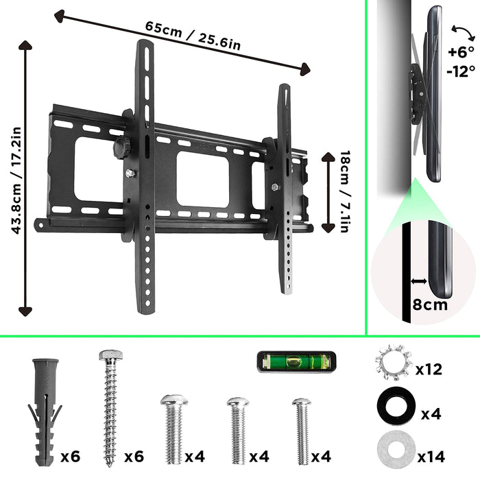 Duronic TVB103M Soporte TV de Pared Fijo Ultra Delgado| Para TV de 23" a 42" | Máx VESA 200 400 600 | Hasta 65kg de peso | Inclinable | Tornillos y accesorios de fijación incluidos