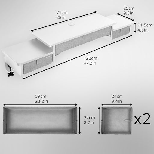 Duronic DD4 WE Cajonera con 3 cajones | Para escritorios de al menos 120cm | Añade cajones a tu mesa | Eleva la pantalla de tu ordenador | Corrige malas posturas | 120x25x11.5cm | Color blanco