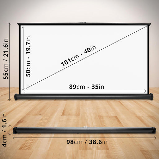 Duronic DPS40 16/9 Pantalla de proyección de TV y cine en casa de 40 pulgadas 101cm | 89x50cm | Pantalla para videoproyector | Solución alternativa trípode | Ganancia +1 | 3D 8K 4K 1080P