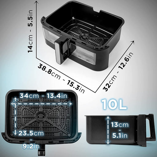 Duronic AFD1 Gran bandeja de cocción de 10L para freidora de aire Duronic AF24 | Contenedor de freidora de aire de doble zona | Opción Sync Cook | Solo Cajón, freidoras de aire AF24 AF34 no incluidas