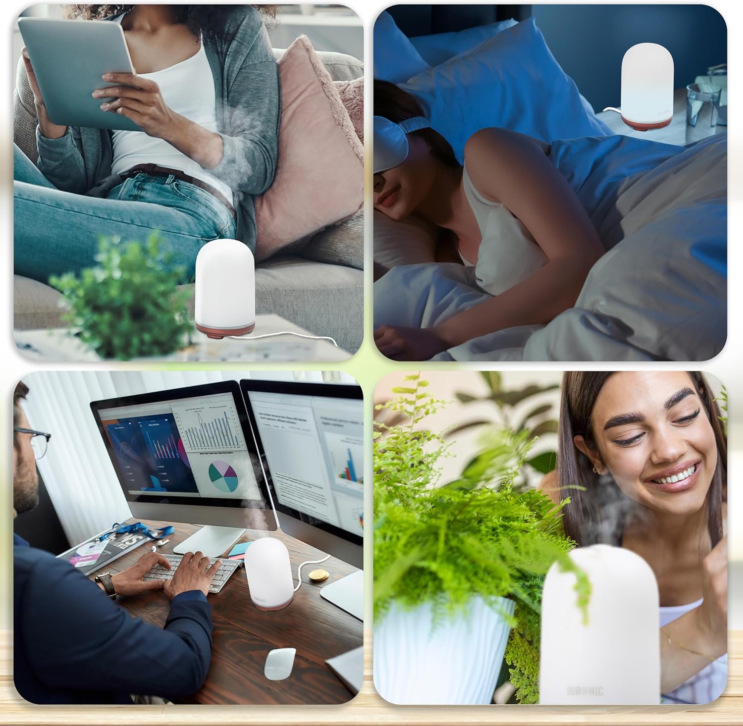 Duronic AD12 Difusor Aromas USB portátil, Brumizador aceites Esenciales, Purificador Aire Natural, Humidificador aromaterapia. Hogar Bienestar Relajación Descanso Perfume