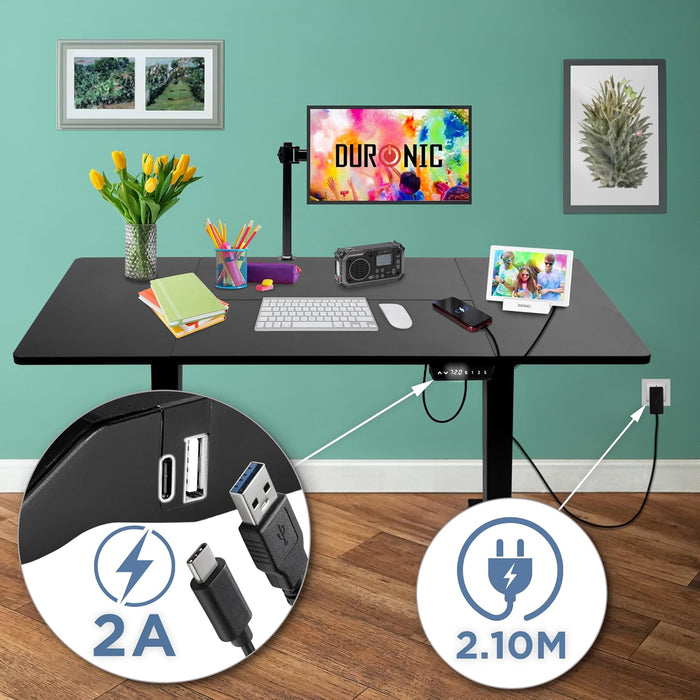 Duronic CD160 BK Escritorio eléctrico Regulable en Altura con Tablero de 160 cm Altura Regulable de 72 a 118 cm Carga máxima de 70 kg Puesto de Trabajo Regulable en Altura para Oficina y teletrabajo