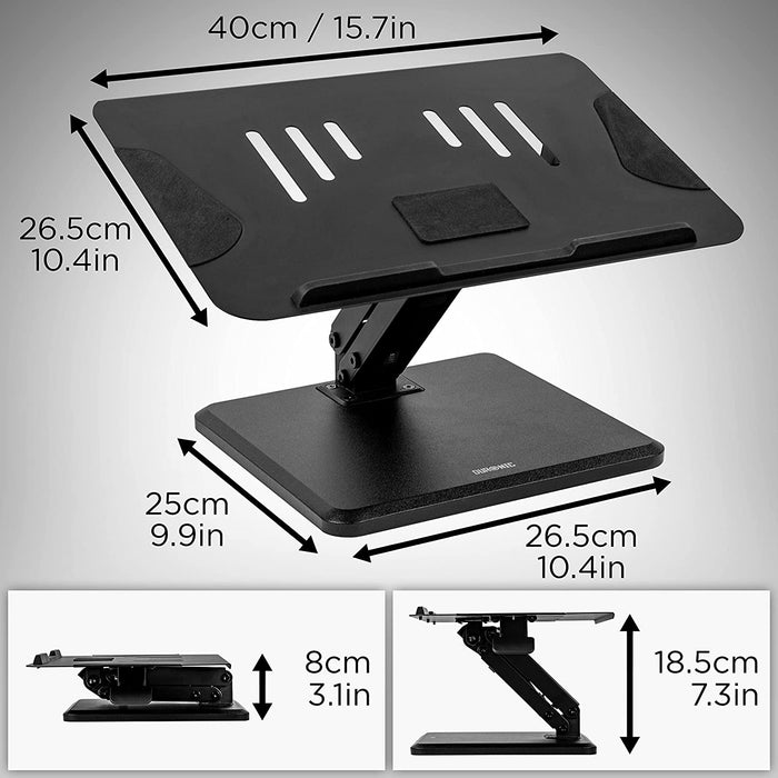 Duronic DML125 Soporte para portátil altura ajustable, brazo inclinable para laptop, soporte elevador para tablet para escritorio, compatible con MacBook Pro/Air, Surface, Samsung, portátiles