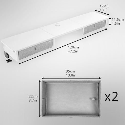 Duronic DD3 WE Cajonera con 2 cajones | Para escritorios de al menos 120cm | Añade cajones a tu mesa | Eleva la pantalla de tu ordenador | Corrige malas posturas | 120x25x11.5cm | Color blanco