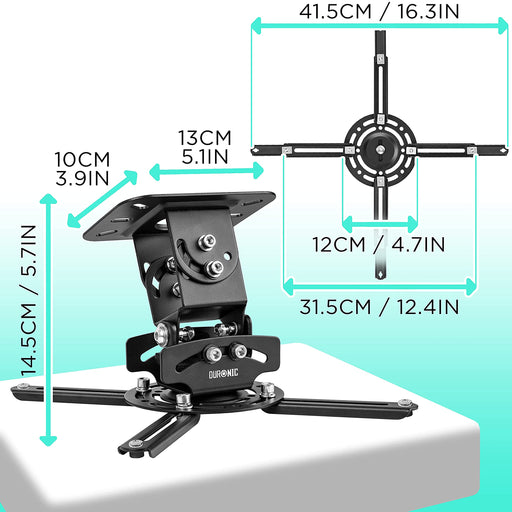 Duronic PB03XB Soporte para Proyector de Techo y Pared | Universal y Articulado | Carga Máx de 13.6 kg | Color Negro | Cine en Casa