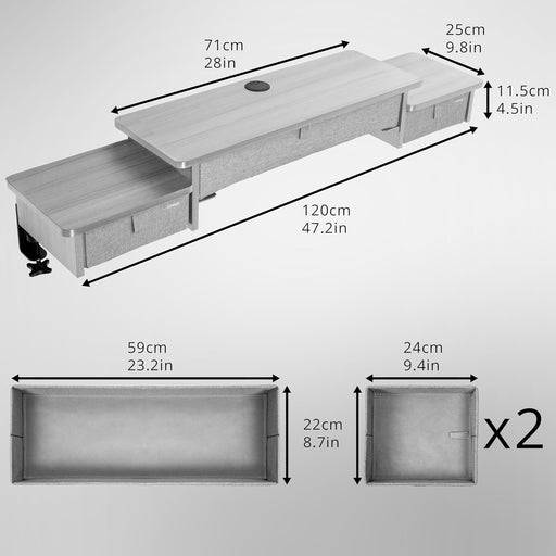 Duronic DD4 GY Cajonera con 3 cajones | Para escritorios de al menos 120cm | Añade cajones a tu mesa | Eleva la pantalla de tu ordenador | Corrige malas posturas | 120x25x11.5cm | Color gris