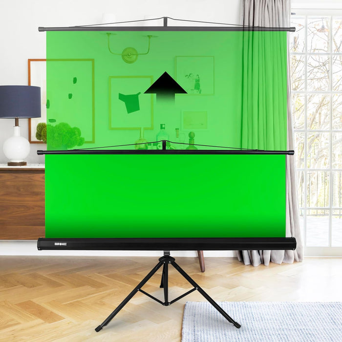 Duronic TPS13 GN Pantalla de proyector con fondo verde o croma sobre Trípode | 150 x 130 cm | Set para grabar Videos Crear Contenido Efectos Especiales Estudio de Filmación | Fácil Apertura y Cierre