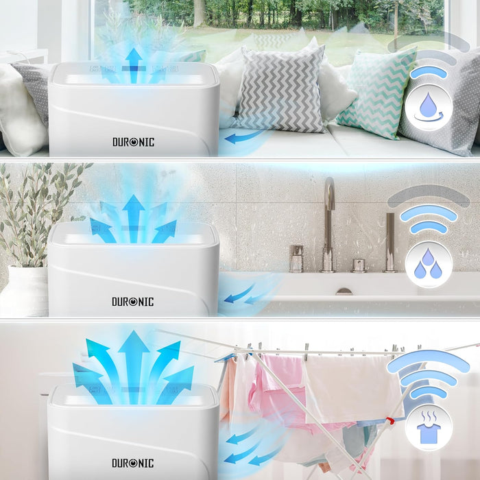 Duronic DH121 Deshumidificador 300W hasta 12L/día Depósito 2,1L con drenaje continuo Temporizador 1-24h Control humedad 30-80% Silencioso 36dB portátil con ruedas para hogar oficina sótano