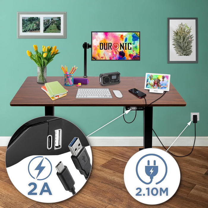 Duronic CD140 BT Escritorio eléctrico Regulable en Altura con Tablero de 140 cm Altura Regulable de 72 a 118 cm Carga máxima de 70 kg Puesto de Trabajo Regulable en Altura para Oficina y teletrabajo