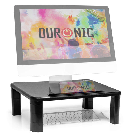 Duronic DM055 Elevador para Pantalla |Patas Antideslizantes y Superficie de 40x28cm | Hasta 10kg | Ranura para tablet y móvil| Soporte ergonómico para Oficina Escritorio Ordenador Portátil TV | Negro