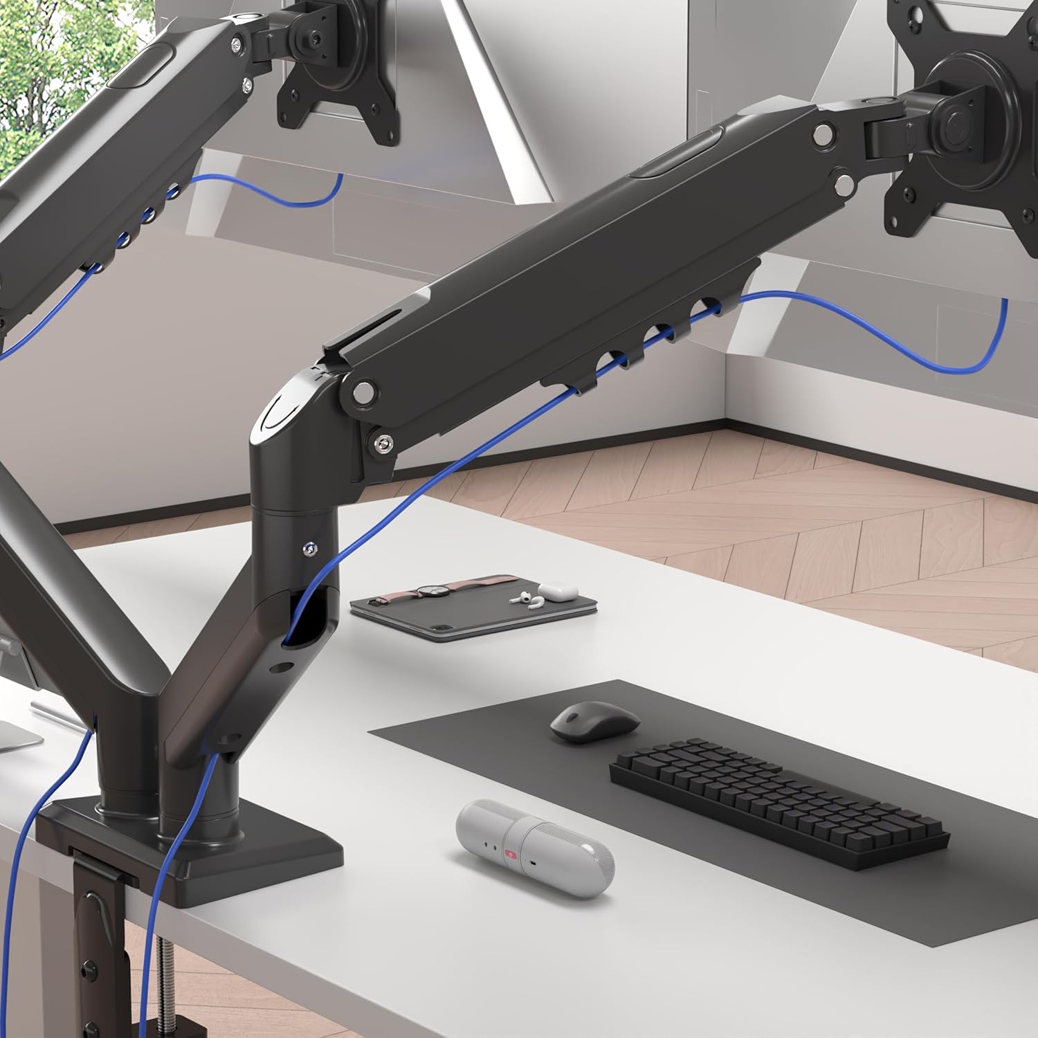 Duronic DM6A2 Brazo para 2 monitores de Ordenador Soporte para monitores de 13 a 32 Pulgadas VESA 75 100 Carga máxima 9 kg Rotación de 360° Brazo con Resorte de Gas