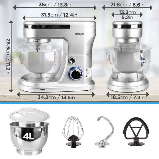 Duronic SM104 SR Batidora amasadora eléctrica 1000 W de 6 velocidades y Función Pulse | Bol de metal de 4L y 3 varillas + Tapa incluidas | Mango ergonómico | Amasadora eléctrica para Repostería