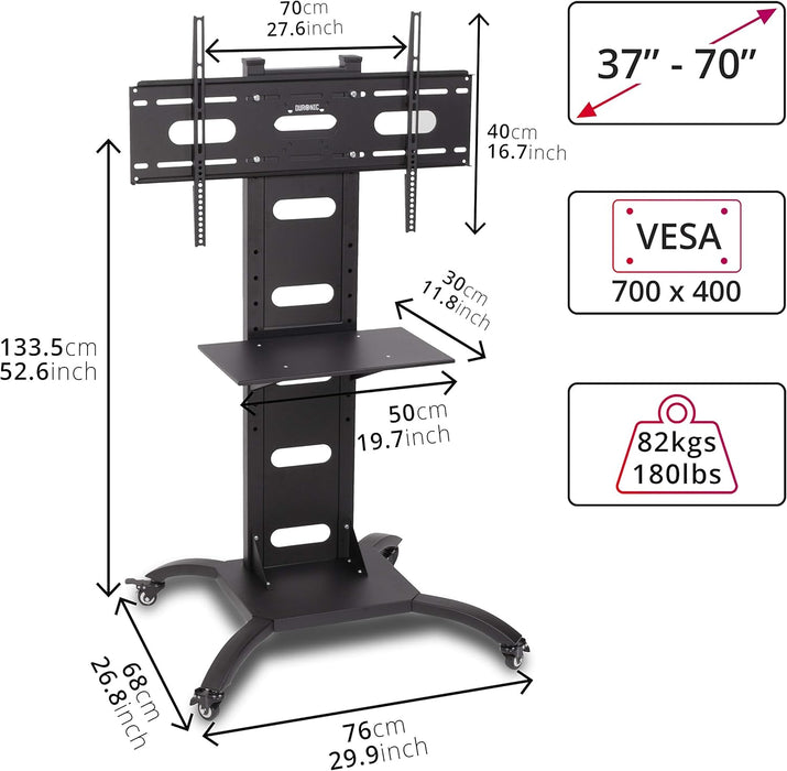 Duronic TVS4T1 Soporte de TV de Pie para Pantallas Planas de 30"-80" | Compatible con LCD/LED/OLED/QLED | Inclinación y Giro | VESA hasta 600x400 | Carga Máx. 82kg | Estante para Dispositivos Incluido