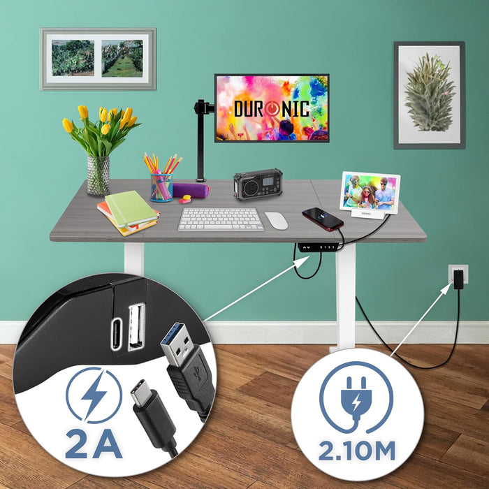 Duronic CD120 WG Escritorio eléctrico regulable 72-118 cm con tablero 120 x 60 cm y patas con altura regulable Max.70 kg Escritorio elevable eléctrico, Puesto de trabajo ideal para casa y teletrabajo