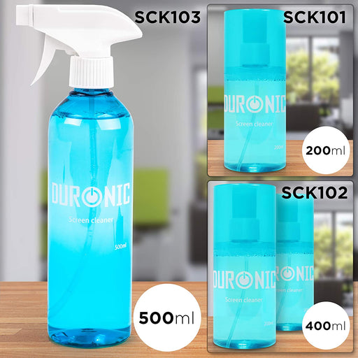 Duronic SCK103 SKit de Spray Limpiador de 500ml para Pantallas Cámaras Gafas + Paño de microfibras | LCD TFT LED Plasma OLED 4K TV iPad Smartphones | Kit de Espray y paño de Microfibra