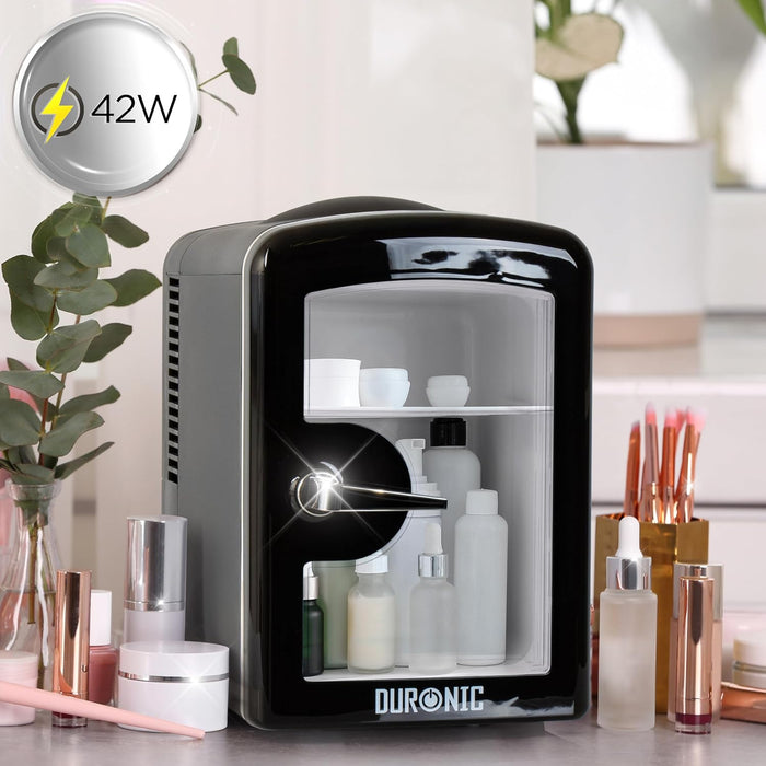 Duronic MFW4 BK Mini Nevera 4L 42W Frigorífico Portátil Frío y Calor - Capacidad 6 Latas AC DC para Bebidas Snacks Leche Materna Cosméticos Medicamentos Oficina Coche Camping